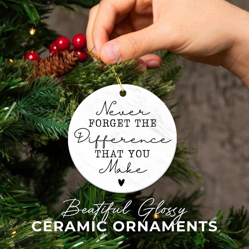 Thank You Gifts - Never Forget The Difference You Make Ceramic Ornament Keepsake Appreciation Gifts for Coworker, Boss, Employee, Teacher, Nurse Women Christmas Ideas Farewell Goodbye Leaving