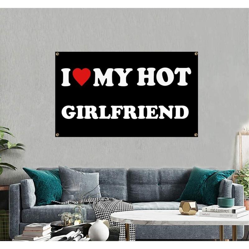 I Love My Hot Girlfriend Flag I Heart My Hot Girlfriend - 3x5 Feet Funny Decoration Banner Tapestry for Indoor And Outdoor