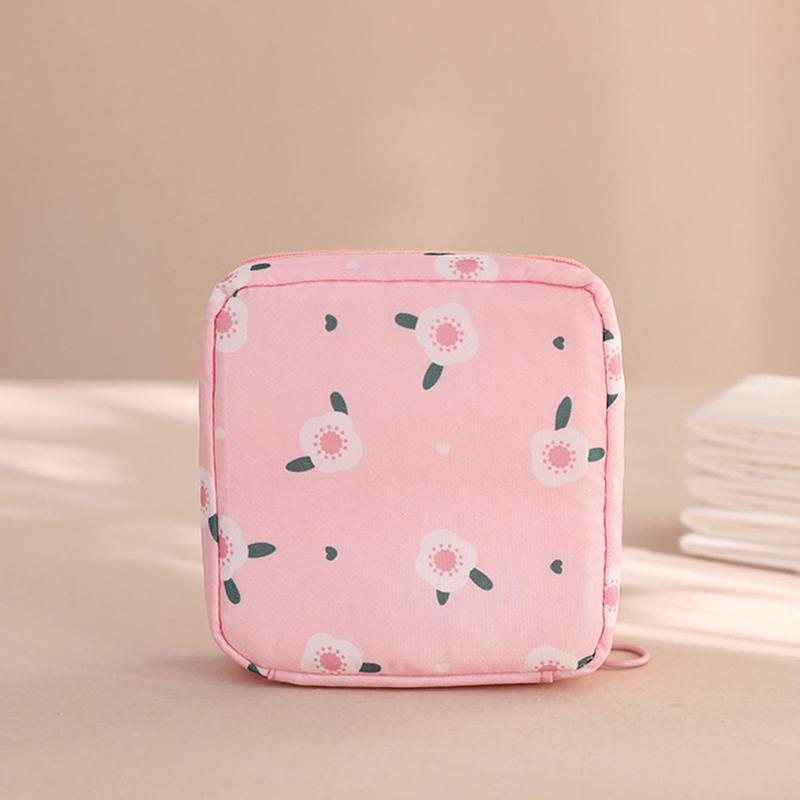 Portable Storage Bag, 1 Count Cartoon Pattern Zipper Data Cable Storage Bag, Travel Sanitary Napkin Bag