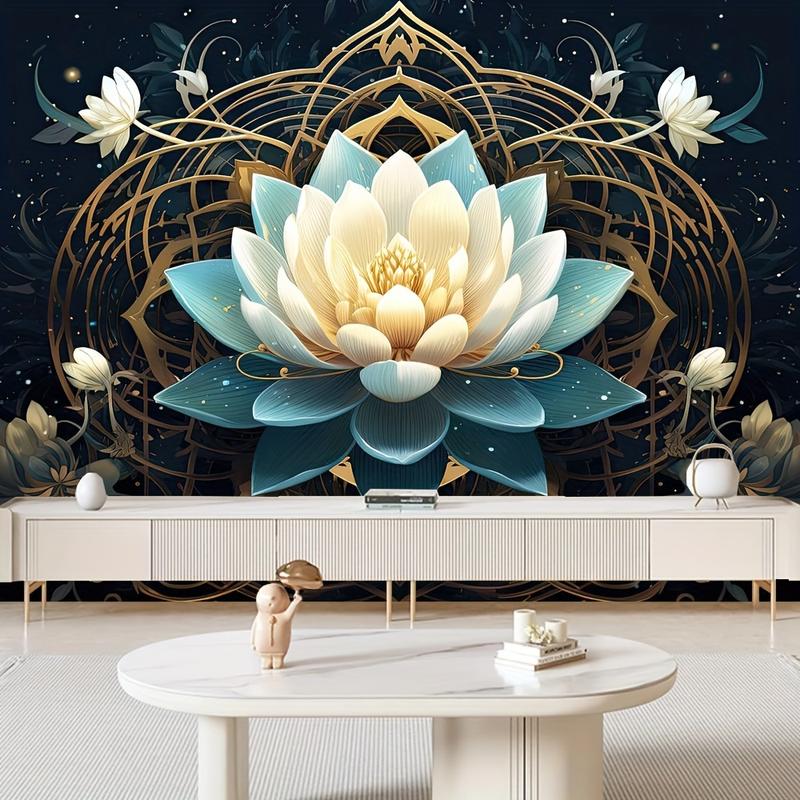 Christmas 2024 Ornament - Vibrant Lotus Pattern Polyester Tapestry - Wall Hanging Decor for Living Room, Bedroom, Office - Easy Installation, Perfect for Home, Room, Party Decoration