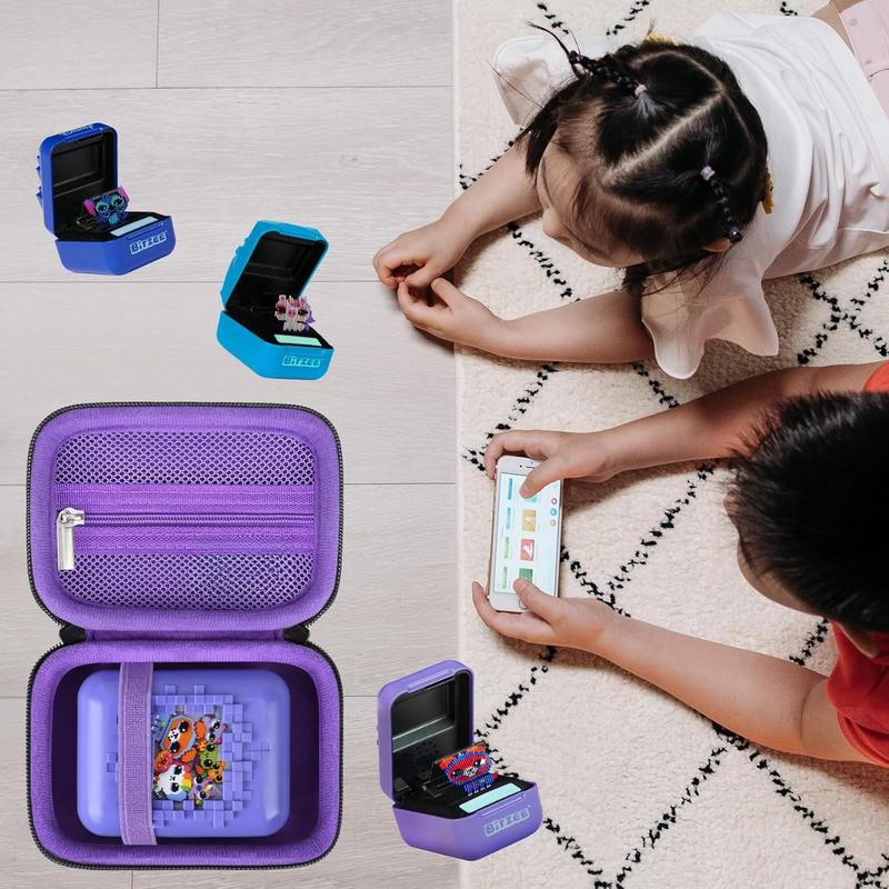 Carrying Case for Bitzee  Interactive Toy Magicals Interactive Toy Digital Pet, Gifts For Virtual Pet Enthusiast Girls & Boys, Travel Case with Mesh Pocket for Battery, Cable,Black+Purple