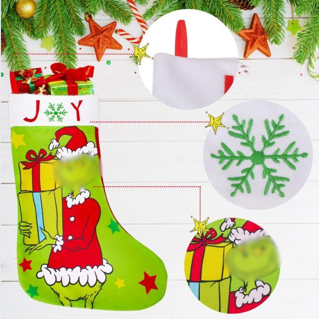 4 Pack Large Grinchh Christmas Stockings - 18 Inch - Family Holiday Party Decorations Wall Ornaments