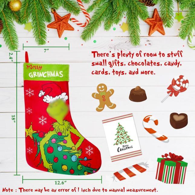 4 Pack Large Grinchh Christmas Stockings - 18 Inch - Family Holiday Party Decorations Wall Ornaments