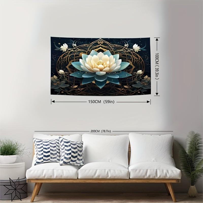 Christmas 2024 Ornament - Vibrant Lotus Pattern Polyester Tapestry - Wall Hanging Decor for Living Room, Bedroom, Office - Easy Installation, Perfect for Home, Room, Party Decoration