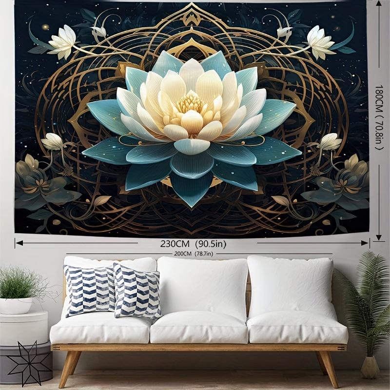 Christmas 2024 Ornament - Vibrant Lotus Pattern Polyester Tapestry - Wall Hanging Decor for Living Room, Bedroom, Office - Easy Installation, Perfect for Home, Room, Party Decoration