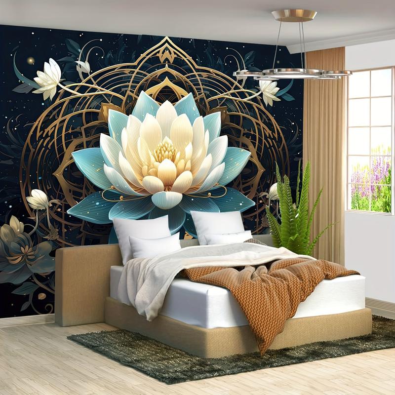 Christmas 2024 Ornament - Vibrant Lotus Pattern Polyester Tapestry - Wall Hanging Decor for Living Room, Bedroom, Office - Easy Installation, Perfect for Home, Room, Party Decoration