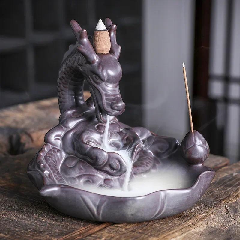 Dragon Design Backflow Incense Burner, 1 Count Ceramic Incense Holder, Aromatherapy Relaxation Gifts for Home and Office, Home Decor Supplies