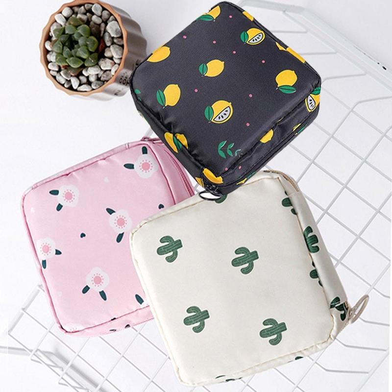 Portable Storage Bag, 1 Count Cartoon Pattern Zipper Data Cable Storage Bag, Travel Sanitary Napkin Bag