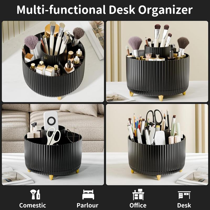 360 Rotate Makeup Brush Holder Organizer, Makeup Organizers Countertop, Makeup organization and Skincare Storage with Gift Box Packing for Vanity, Desktop, Bathroom (Black)