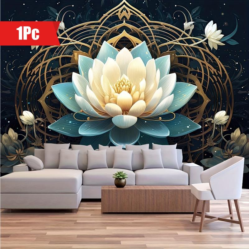 Christmas 2024 Ornament - Vibrant Lotus Pattern Polyester Tapestry - Wall Hanging Decor for Living Room, Bedroom, Office - Easy Installation, Perfect for Home, Room, Party Decoration