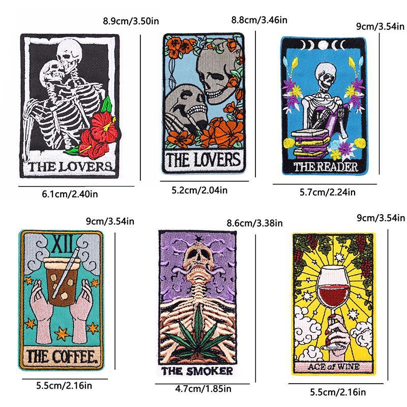 Skull Tarot Pattern Sticker, 6 Counts set Creative Halloween Ironing Patches, DIY Decorative Sticker for Clothes, Jacket, Hat, Scarf, Backpack, Jeans