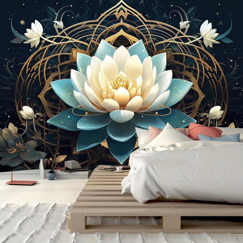 Christmas 2024 Ornament - Vibrant Lotus Pattern Polyester Tapestry - Wall Hanging Decor for Living Room, Bedroom, Office - Easy Installation, Perfect for Home, Room, Party Decoration