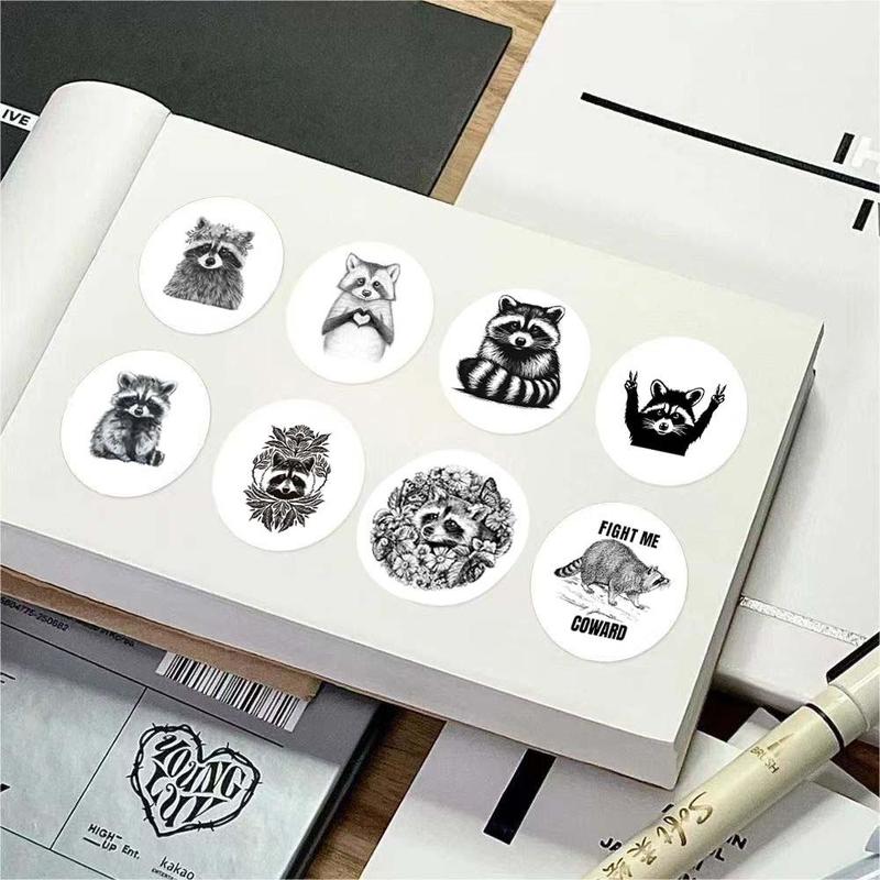 Raccoon Pattern Sticker, 500pcs roll Round Self Adhesive Decorative Sticker, DIY Decals for Water Bottle, Phone Case, Envelope Sealing