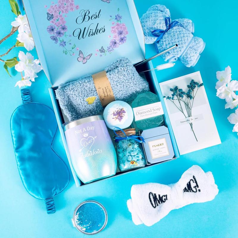 Birthday Gifts for Women,Blue Gift Basket for Women Friendship Gift Relaxing Gift Set Christmas Gift Unique Gift Ideas for Women,Women Gift Box for Best Friend Mom Sister Girlfriend Birthday Presents