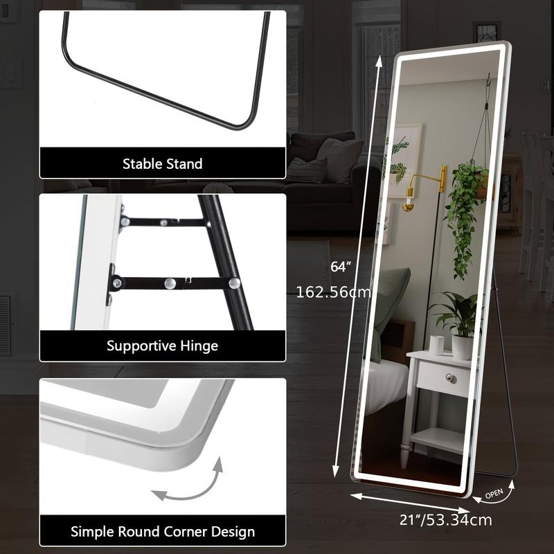 KSFFSXC Full-length Mirror, Aluminum Frame - LED Lighted Full-length Mirror - Arched Dressing Mirror Dressing  For Bedroom Or Living Room Use LED Vanity Decor