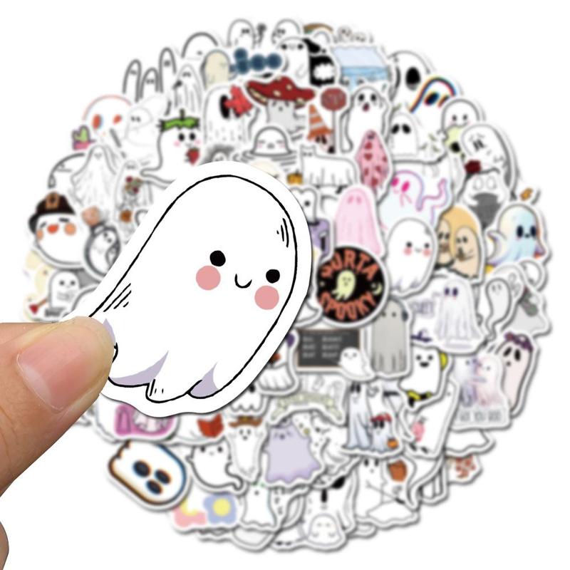 Cute Ghost Pattern Sticker, 100pcs Cartoon Ghost Decorative Sticker, DIY Decals for Water Bottle, Laptop, Phone Case, Scrapbooking, Journal Making