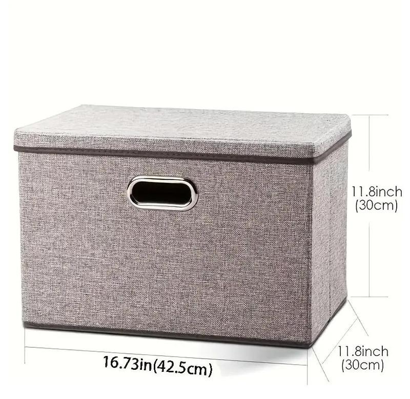 2-Pack Large Collapsible Storage Bins with Lids Linen Fabric for Home Bedroom Closet Office Nursery (16.73x11.8x11.8) Decor