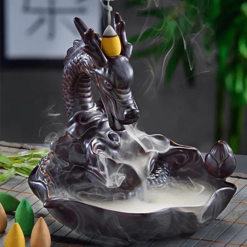 Dragon Design Backflow Incense Burner, 1 Count Ceramic Incense Holder, Aromatherapy Relaxation Gifts for Home and Office, Home Decor Supplies