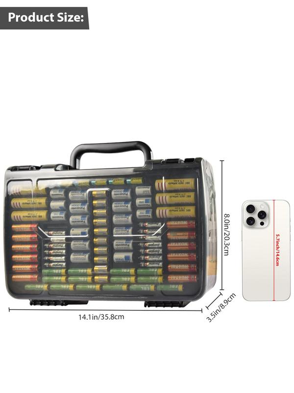 Battery Organizer Storage Holder Box Case with Tester, Case Only, Double-sided Variety Pack, Suitable for AA AAA 4A C D Cell, 9V 3V Lithium LR44 CR2 CR123 CR1632 18650 Buttons