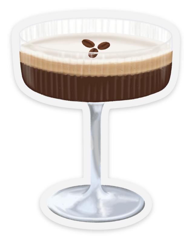 Clear Espresso Martini Waterproof Vinyl Sticker, 3.1x2.4