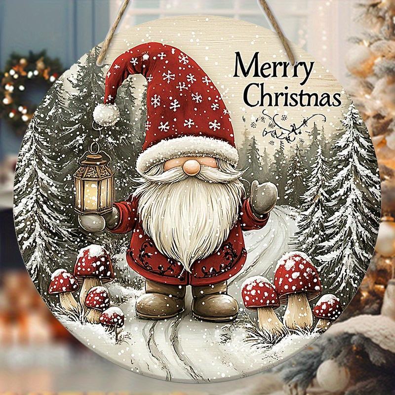 Merry Christmas Round Wooden Hanging Sign, Santa Claus Pattern Hanging Decor, Wall Hanging Decor for Home Living Room Bedroom