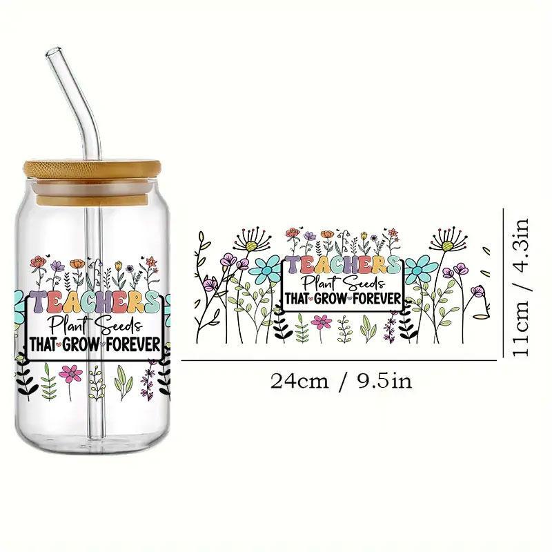 Teacher Design Transfer Stickers, 4 Counts set DIY Transfer Stickers For Glass Cups, Creative Waterproof Stickers