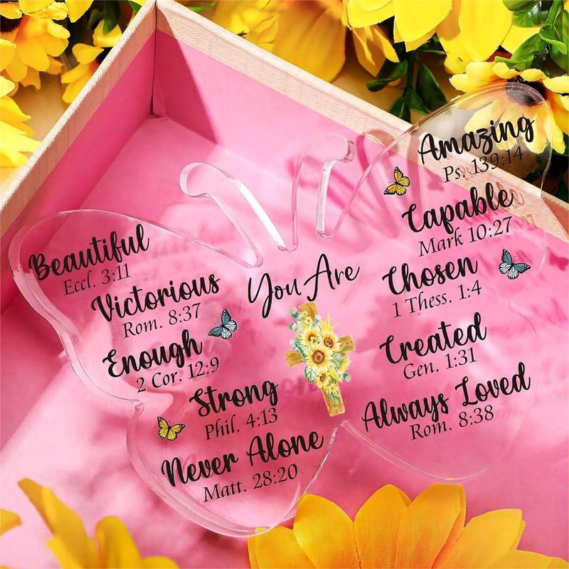 Butterfly Shaped Acrylic Plaque, 1 Count Scripture Quote Pattern Desktop Ornaments for Home and Office, Gift for Mom, Festival Gifts for Women