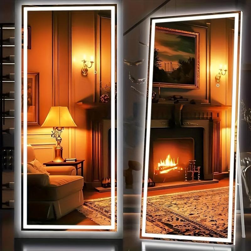 KSFFSXC Full-length Mirror, Aluminum Frame - LED Lighted Full-length Mirror - Arched Dressing Mirror Dressing  For Bedroom Or Living Room Use LED Vanity Decor