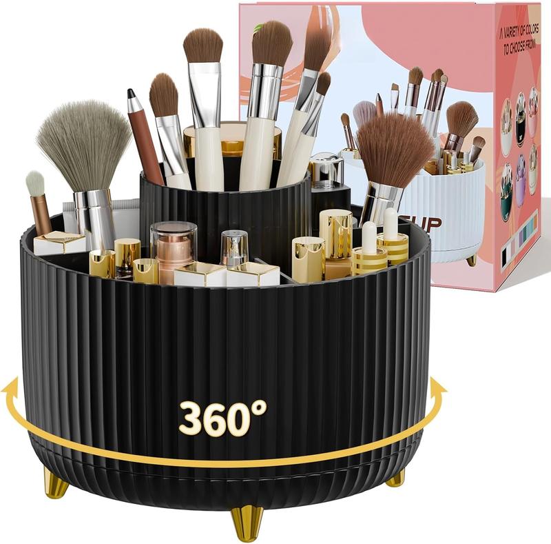 360 Rotate Makeup Brush Holder Organizer, Makeup Organizers Countertop, Makeup organization and Skincare Storage with Gift Box Packing for Vanity, Desktop, Bathroom (Black)