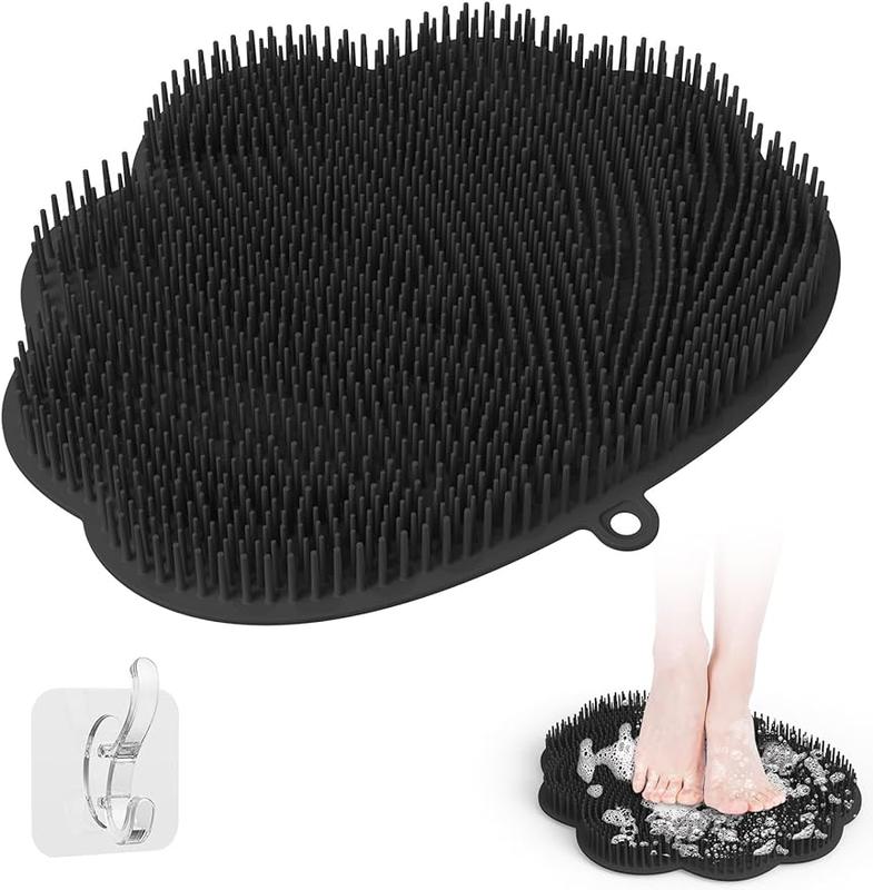 Upgrade Shower Foot Massager Scrubber with Non-Slip Suction Cups, Wall-Mounted Back Scrubber for Shower, Hands-Free Foot Scrubber Mat with a Free Adhesive Hook. (Black) Accessories