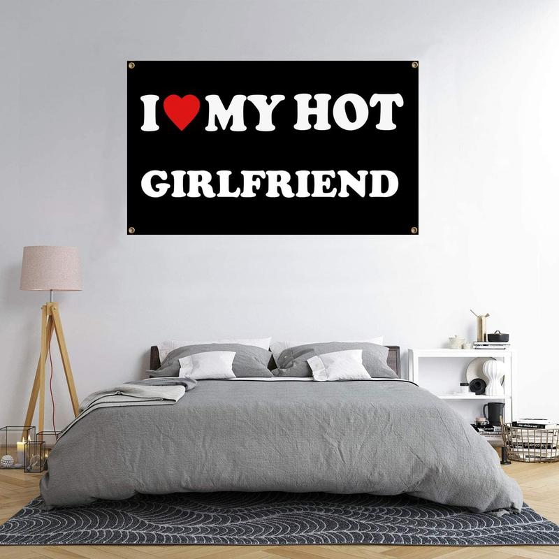 I Love My Hot Girlfriend Flag I Heart My Hot Girlfriend - 3x5 Feet Funny Decoration Banner Tapestry for Indoor And Outdoor