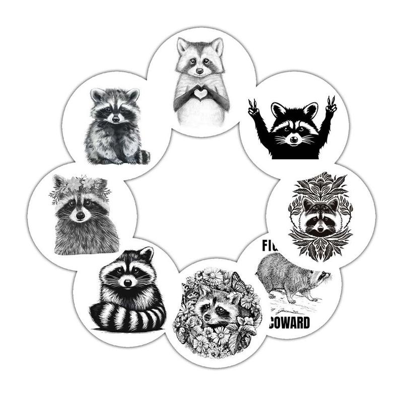 Raccoon Pattern Sticker, 500pcs roll Round Self Adhesive Decorative Sticker, DIY Decals for Water Bottle, Phone Case, Envelope Sealing